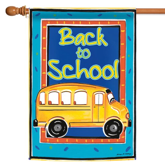 Toland Home Garden; Toland Home Garden Blue and Yellow School Bus Outdoor House Flag 28" x 40"; Category:Yard Stakes & Flags; Image:1